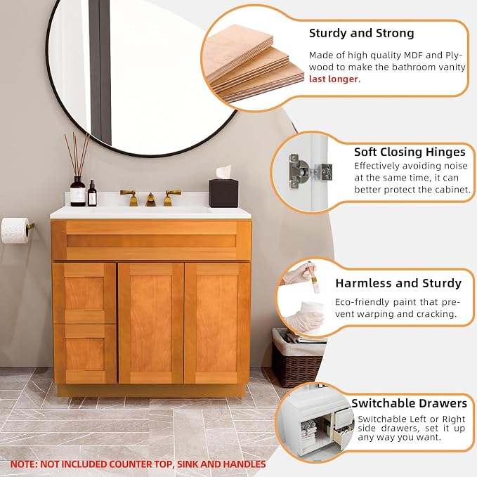 KitchenMan Bathroom Vanity 36 Inch Unassembled Sink Cabinet - Image 4