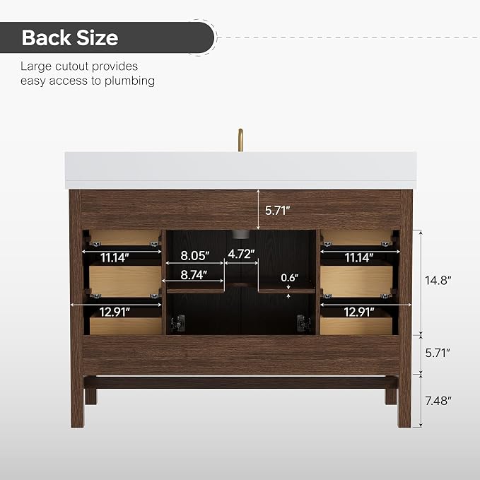 48 Inch Bathroom Vanity with Sink, Solid Wood Bathroom Cabinet with Soft - Image 11