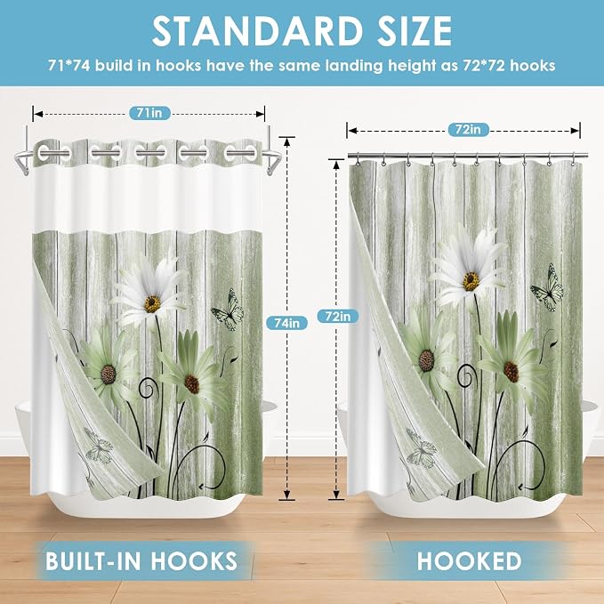 No Hook Daisy and Butterfly Shower Curtain - Image 7