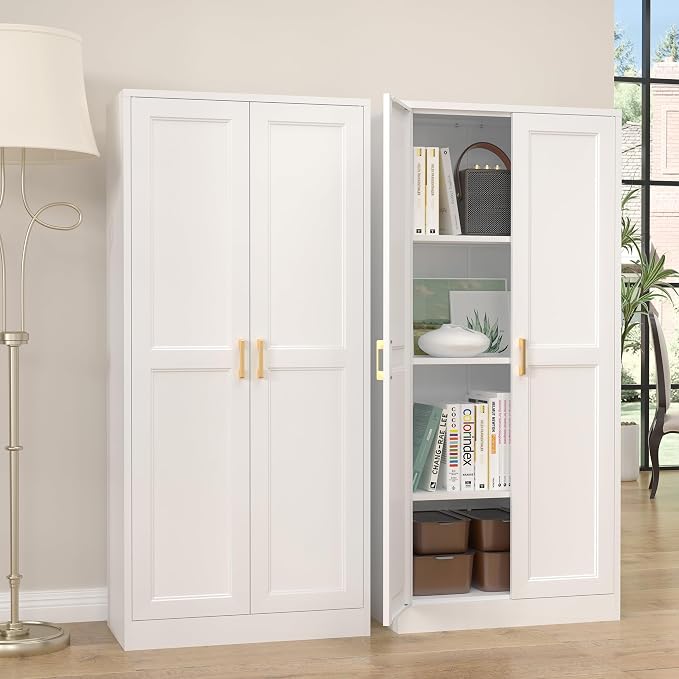 Kitchen Pantry Cabinet, 60”White Metal Pantry Storage Cabinet - Image 7