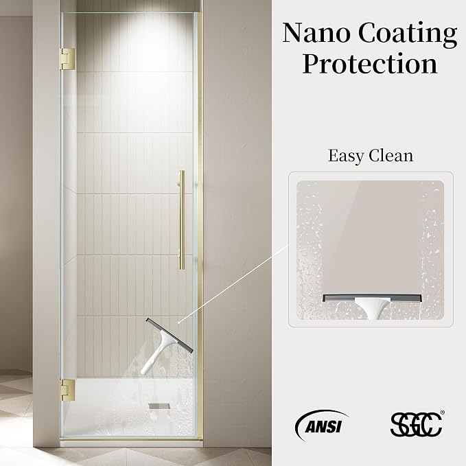 29.6-29.8" x 72"Frameless Hinged Shower Door, Single Swing Shower Panel - Image 3