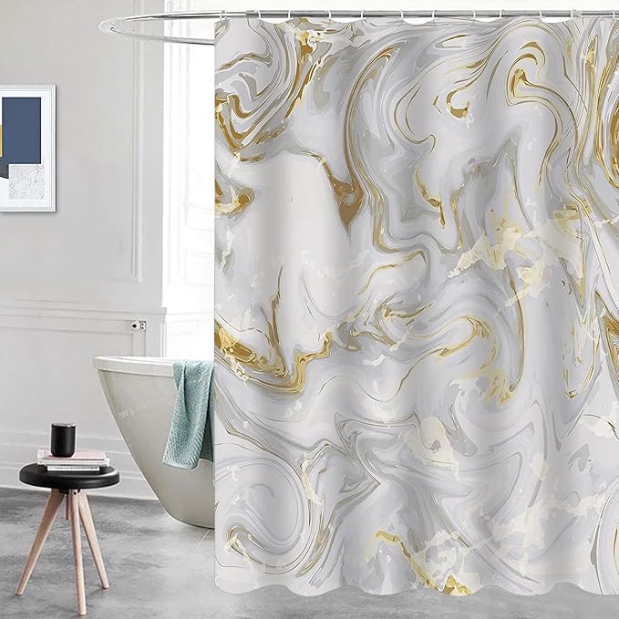 Domoku Grey Gold Marble Shower Curtain, Waterproof Texture Washable Fabric by DOMOKU