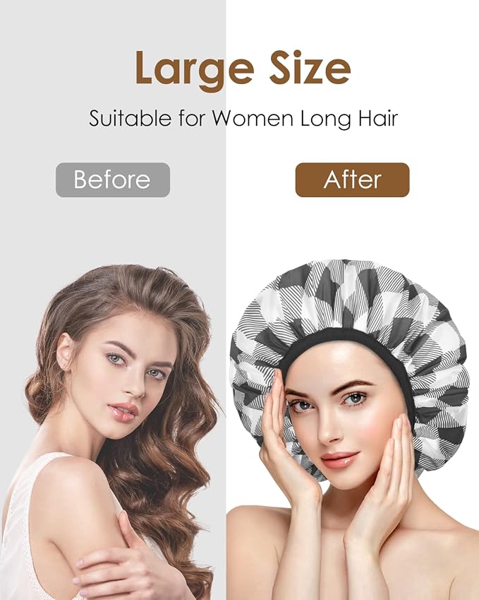 Auban Shower Cap, Shower Cap for Women Terry Cloth Lined EVA Exterior Reusable - Image 4
