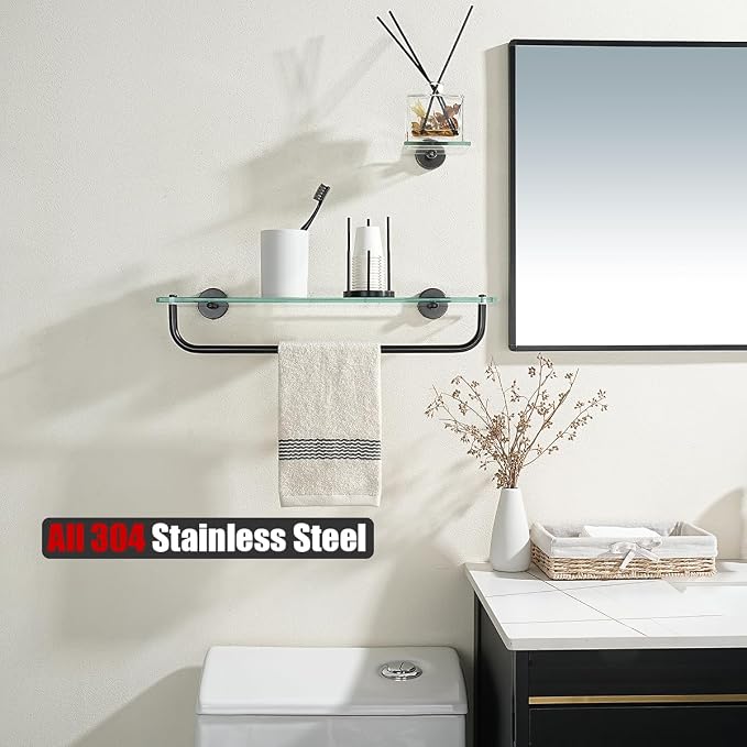 JQK Bathroom Glass Shelf Bronze, Shelf - Image 2