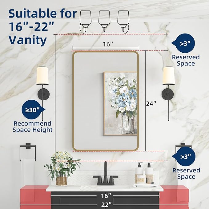 Bathroom Medicine Cabinet with Mirror 16 x 24 Inch, Brush Gold Medicine Cabinet - Image 2