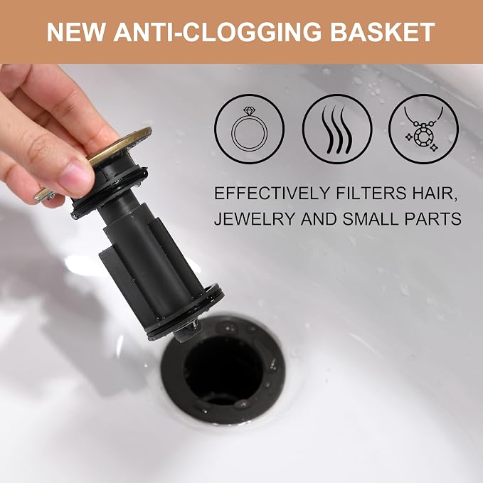 KENES Bathroom Vessel Sink Pop Up Drain Without Overflow Assembly, Lavatory - Image 5