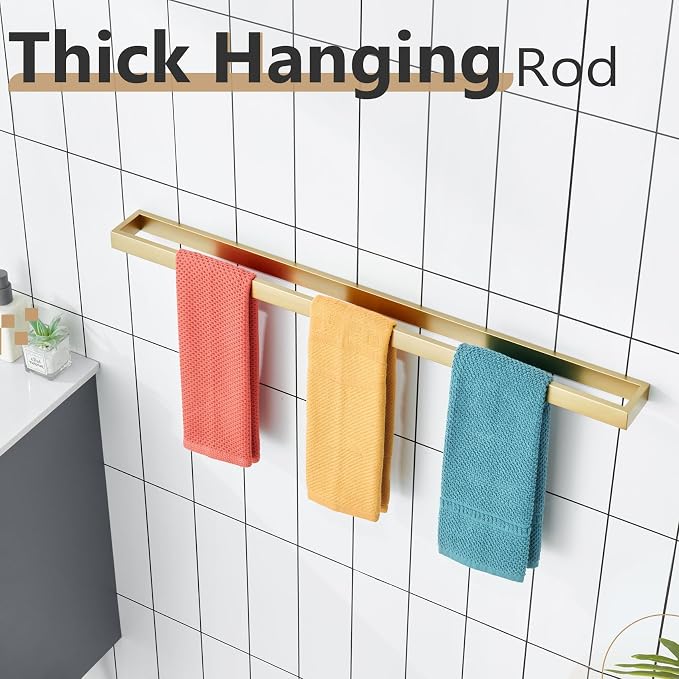 KOKOSIRI Towel Bar Brushed Gold Bath Towel Holder 32 Inch Kitchen Towel Hanger - Image 9