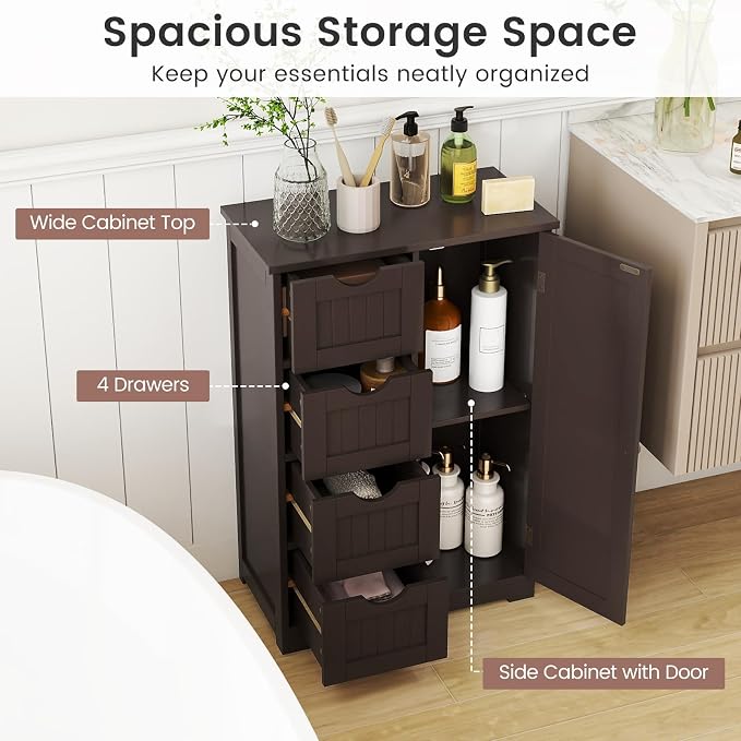 Tangkula Bathroom Floor Cabinet, Freestanding Storage Cabinet - Image 6