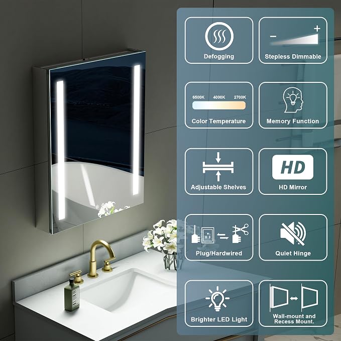 WELLFOR 24" X 30" LED Medicine Cabinet - Image 3