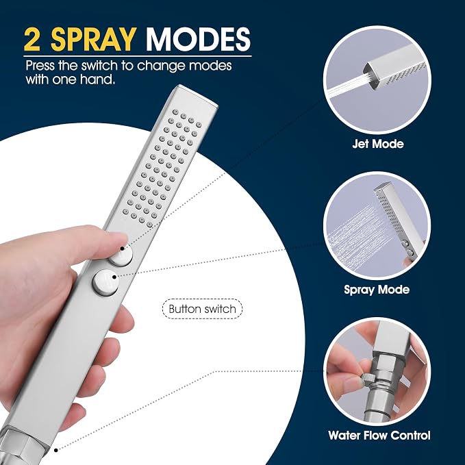 All-Metal High Pressure Square Handheld Shower Head - Image 2