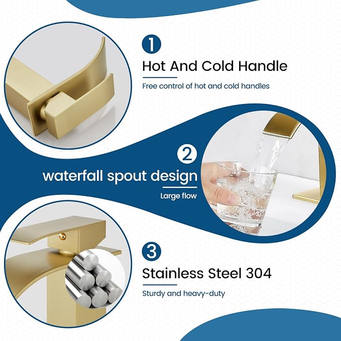 Airuida Brushed Gold Waterfall Spout Single Handle Bathroom Sink Faucet Single - Image 4