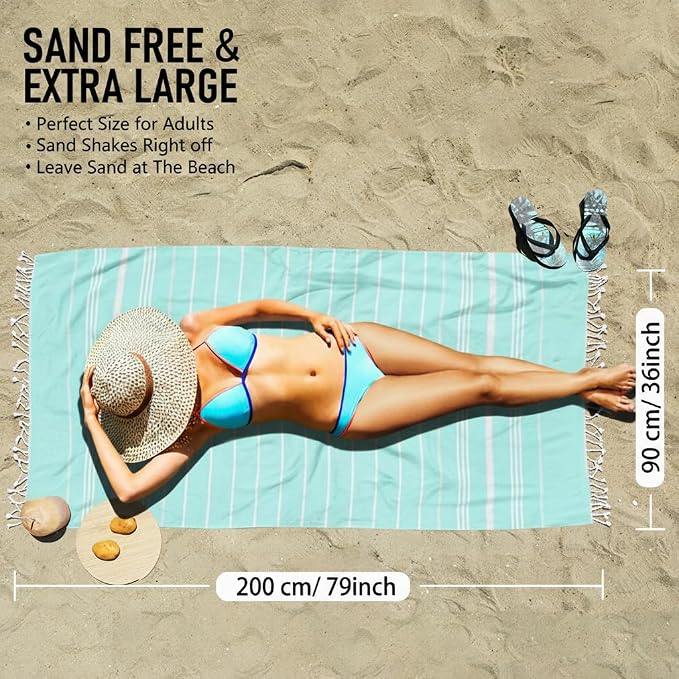 4 Pack Cotton Turkish Beach Towel Lightweight Thin Travel Vacation Essentials - Image 3