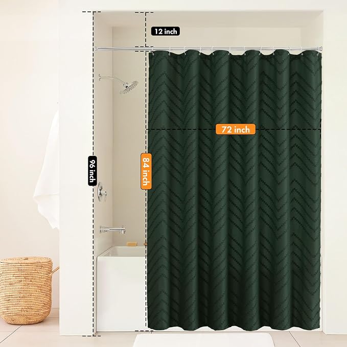 84inch Extra Long Dark Green Boho Shower Curtain Woven Fabric Shower Curtain - Image 2