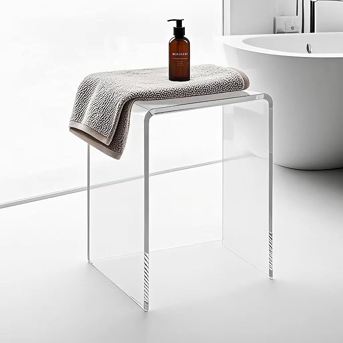 Acrylic 17.7" H Small Stool for Adults, Acrylic Shower Bench Stool Chair Seat - Image 4