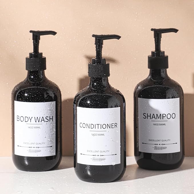 Stylish Shampoo Dispenser Bottles, 16.9oz Black Shampoo Bottles Refillable - Image 7