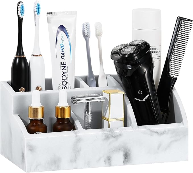 Luxspire Bathroom Counter Organizer, 5 Slot Toothbrush Holder, Marble Bathroom by Luxspire