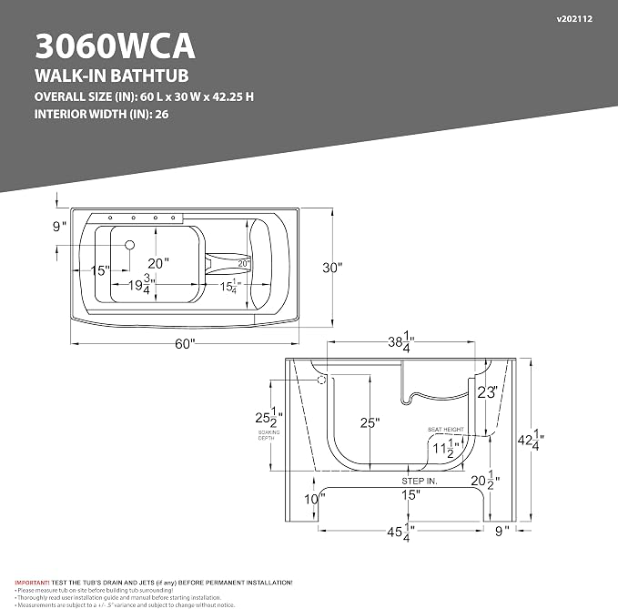 ANZZI Walk In Tubs PREMIUM 30"x60" Left Drain Wheelchair Accessible Walk-In Tub - Image 7