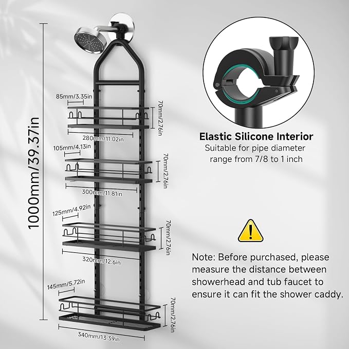 Shower Caddy Hanging Rustproof, 4 Tier Adjustable Hanging Shower Caddy Over - Image 5