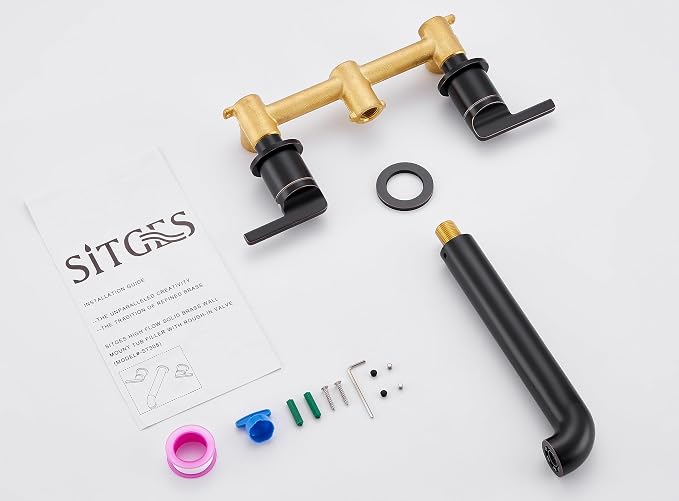 SITGES Solid Brass Wall Mount Tub Filler, High Flow Bathtub Faucet Set - Image 6