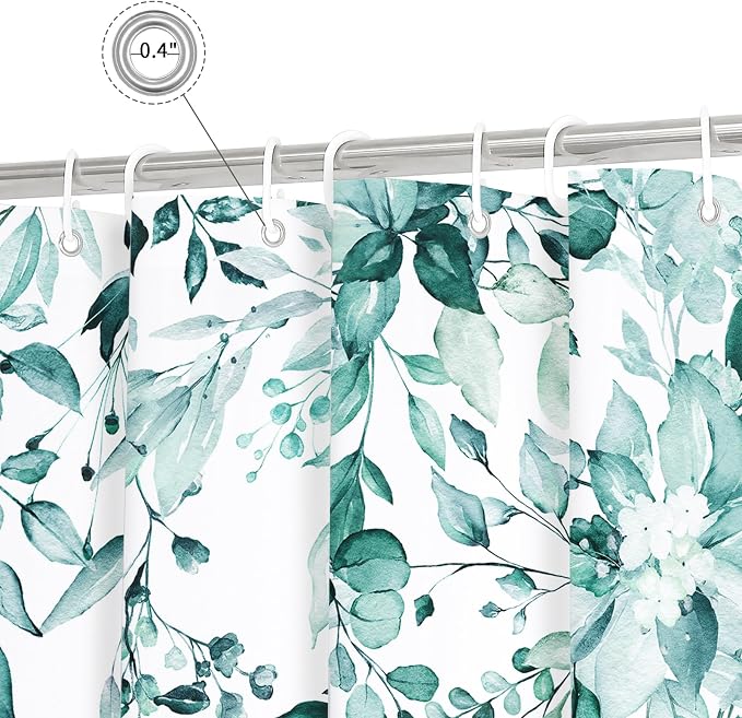 Gibelle Teal Eucalyptus Shower Curtain, Watercolor Plant Leaves - Image 4