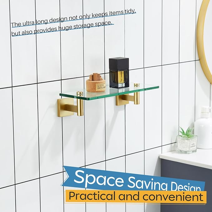 KOKOSIRI Wall Shelves Floating Shelf 12'' Gold Stainless Steel Bathroom - Image 7