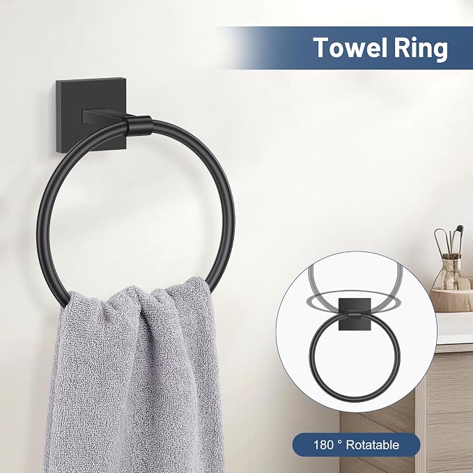 TURS Matte Black 5-Pieces Bathroom Hardware Set SUS304 Stainless Steel Towel - Image 3