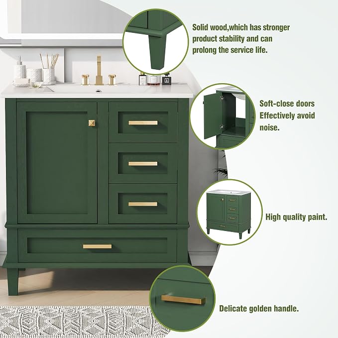 Bathroom Vanity Cabinet Sink 30”, Single Sink Top Combo Set - Image 5