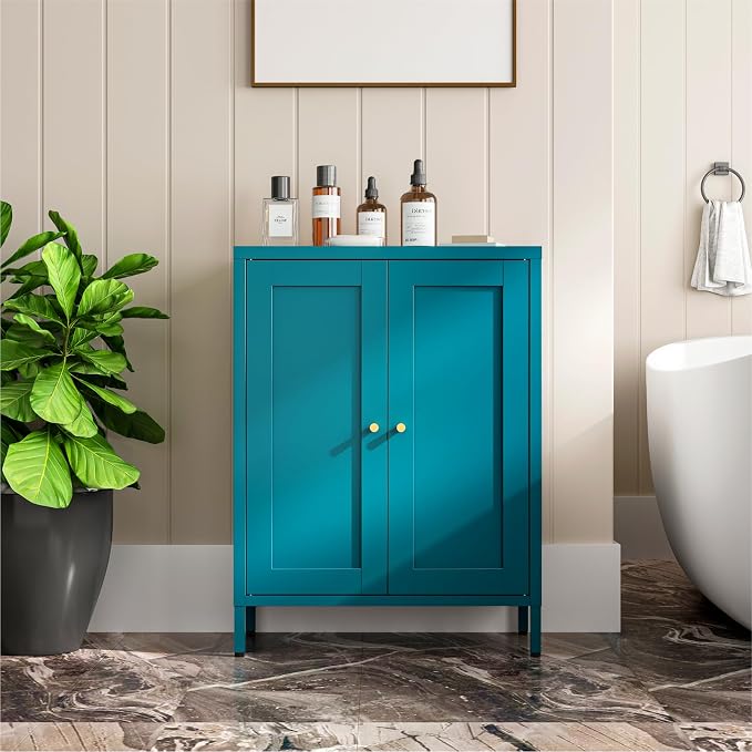 Metal Bathroom Cabinet, Small Floor Storage Cabinet, Freestanding Sideboard - Image 2
