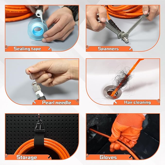 Sewer Jetter Kit for Pressure Washer 150FT, 5800psi Drain Cleaner Hose 1/4 Inch - Image 6
