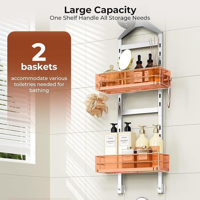 Orimade Aluminum Hanging Shower Caddy Over Head, Adjustable Bathroom Shelf - Image 8