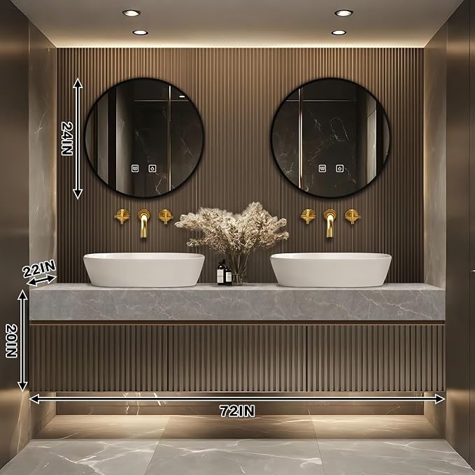 Floating Bathroom Vanity with Sink LED Smart Mirrors, Modern Luxury Style - Image 2