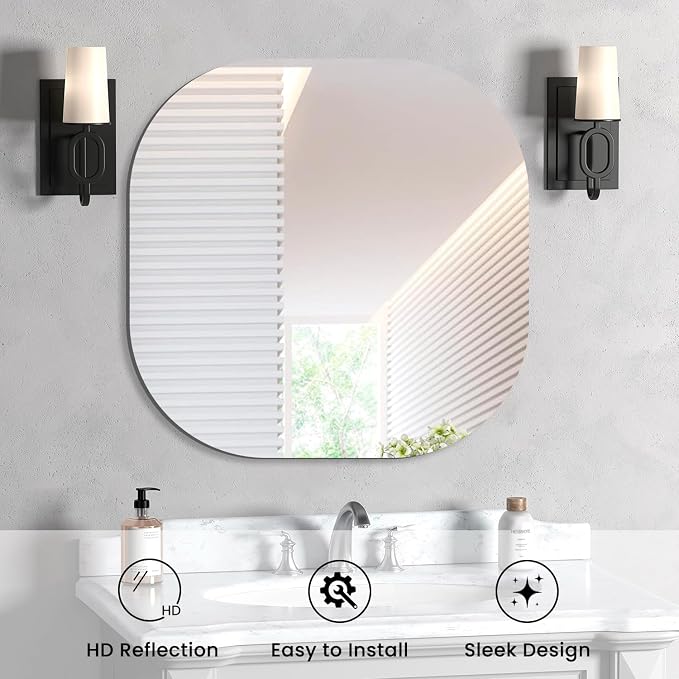 VASUHOME Frameless Bathroom Mirror, 24 x 24 Inch Wall Vanity Mirror, Large Wall - Image 3
