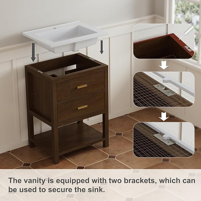 24 Inch Bathroom Vanity with Sink, Farmhouse Storage Cabinet with Drawers & - Image 6