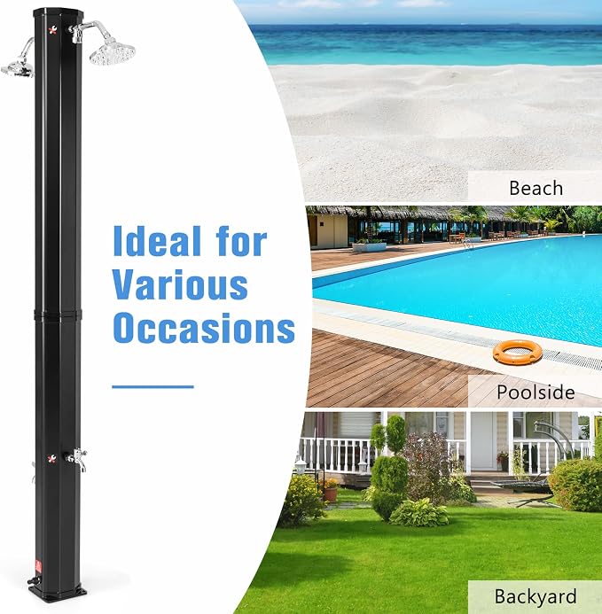 Goplus 9.3 Gallon Solar Heated Outdoor Shower, 7.2 FT Freestanding Garden Shower - Image 6