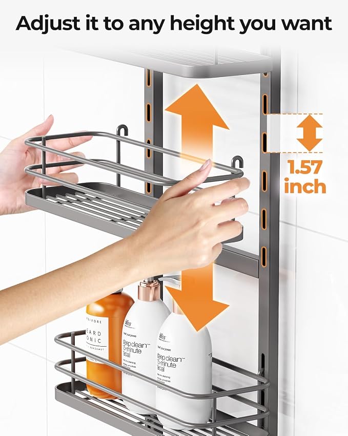 ODesign 4 Tier Height-Adjustable Shower Caddy Hanging Anti-Swing-Over The - Image 6