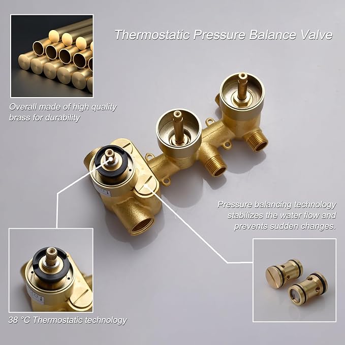 Thermostatic Shower System Brushed Gold Shower Faucet Set, Four Modes Shower - Image 6