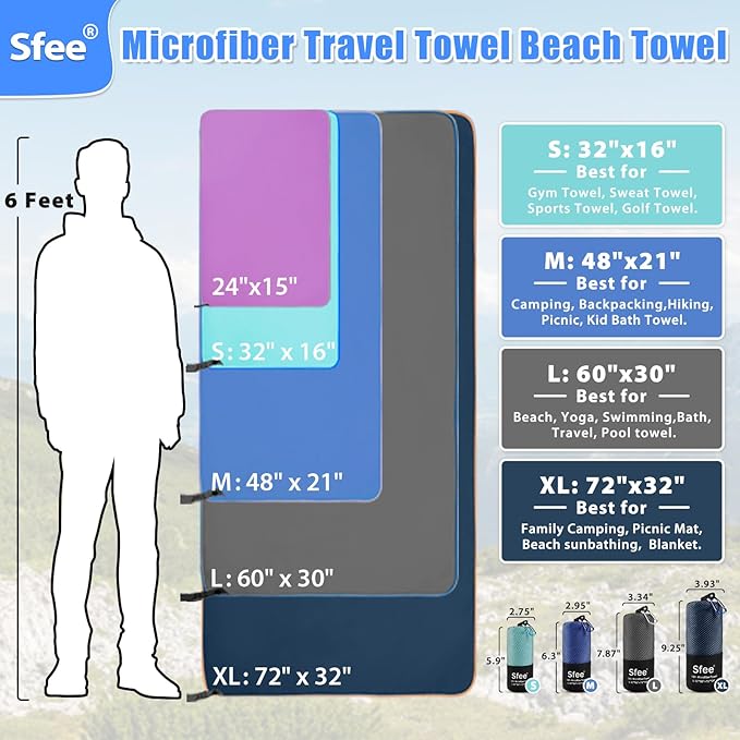 Sfee 2 Pack Microfiber Travel Towel, Quick Dry Beach CampingTowel Super - Image 5