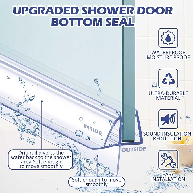 Frienda 4 Pcs Shower Door Bottom Seal 3/8" x 36'' Clear PVC Glass Door Sweep - Image 3