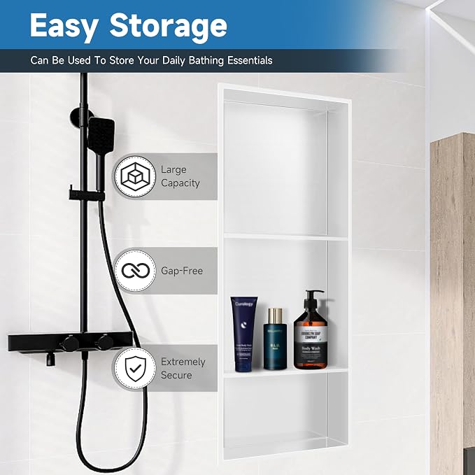 30" X 12" Stainless Steel Shower Niche Insert Tile Ready, Niche - Image 3