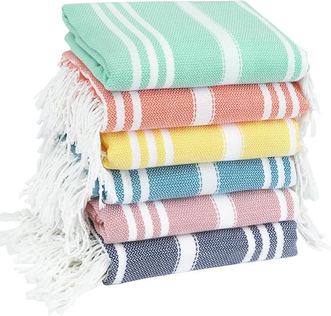 6 Pack Cotton Turkish Beach Towel Lightweight Thin Travel Vacation Essentials by Unknown