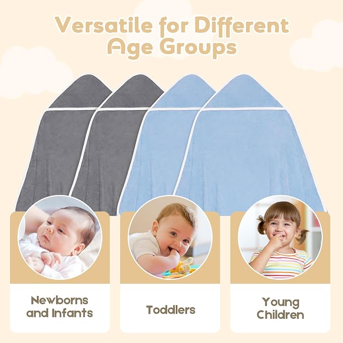 Hooded Towel for Newborn, 4 Pack Soft Coral Fleece Baby Towels, Ultra Absorbent - Image 5