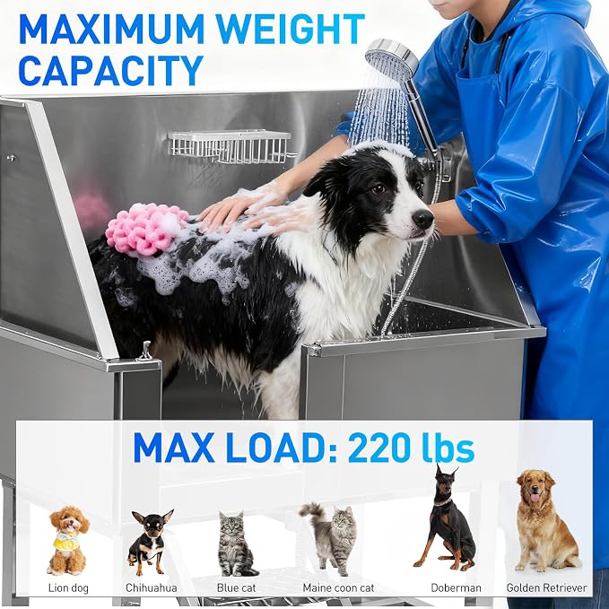 Redriver Stainless Steel Dog Washing Station, 38-Inch Dog Bathing Station Bath - Image 2