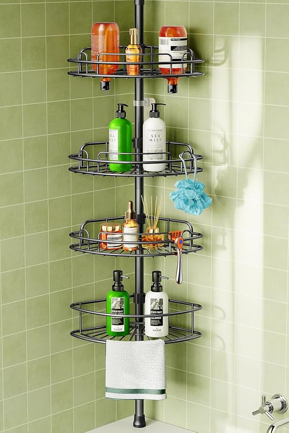 HAMITOR Corner Shower Caddy Tension Pole: 4-Tier Rust-Resistant Adjustable by HAMITOR