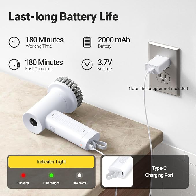 Electric Spin Scrubber, 2000 mAh Cordless Power Scrubber - Image 5