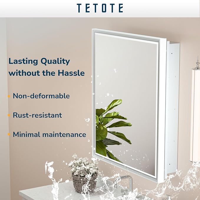 TETOTE Medicine Cabinet Mirror White Framed 21 x 27 Inch Aluminum Framed - Image 8