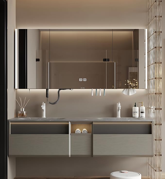 Double Sink Bathroom Vanity, Floating Vanity by LUTHXAY