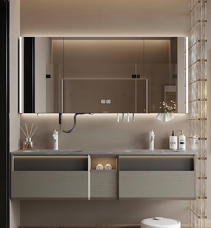 Double Sink Bathroom Vanity, Floating Vanity by LUTHXAY