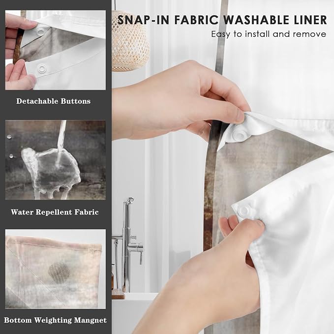 No Hook Grey Brown Painting Shower Curtain - Image 5