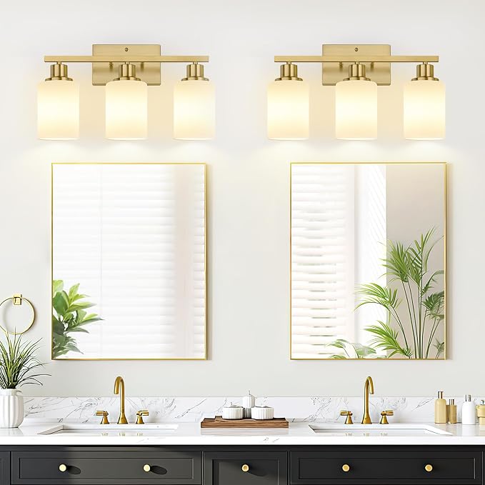 3-Light Bathroom Light Fixtures, Brushed Gold Vanity Light - Image 4