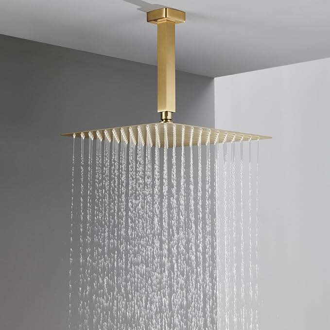 Shower System 12 Inches Rain Shower Combo Set Brushed Gold Ceiling Mount Shower - Image 5